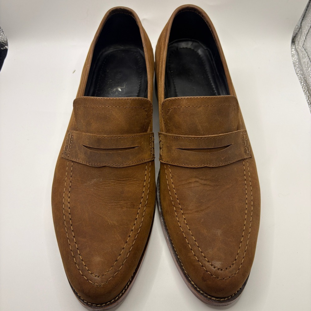 Nisolo Alejandro Penny Loafers Mens 10.5 Tobacco Brown Nubuck Leather Shoes - Picture 2 of 9